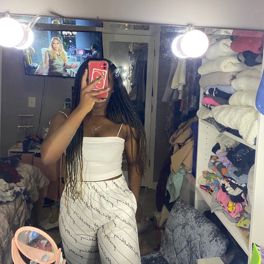 PRETTYLITTLETHING White Printed Joggers